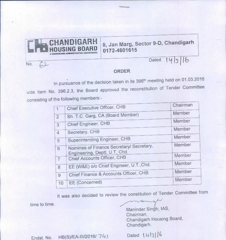 Reconstitution Of Tender Committee In The Meeting Dated 01.03.2016 ...