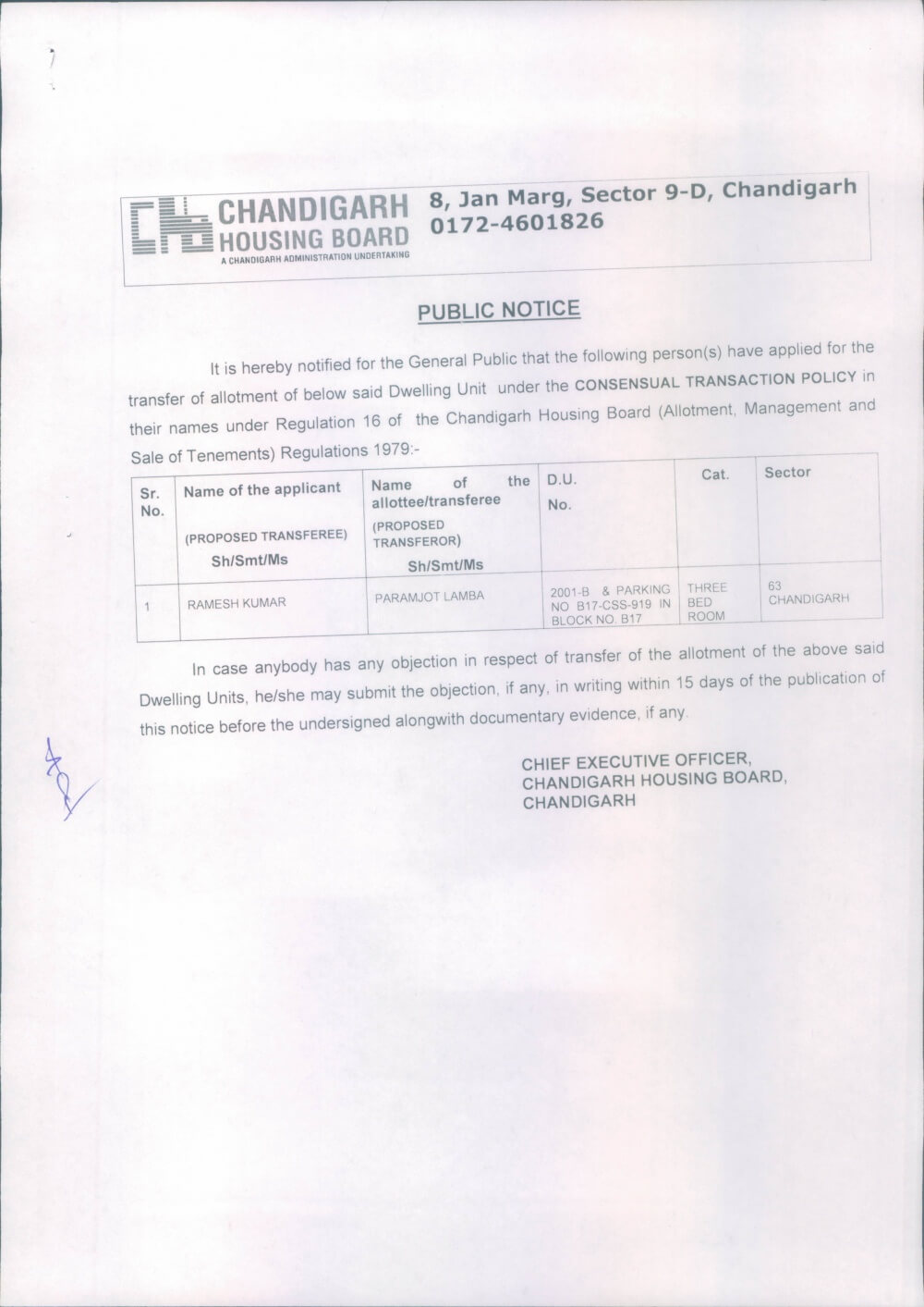 2001-B - Chandigarh Housing Board